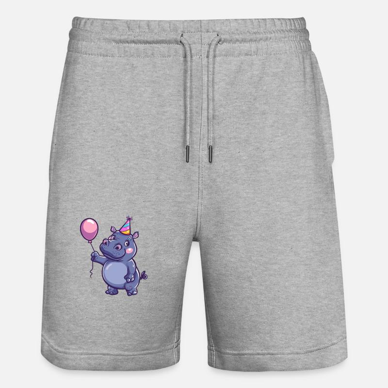 Hippopotame Anniversaire Bébé - Short de jogging bio TRAINER Stanley/Stella unisexe - gris chiné