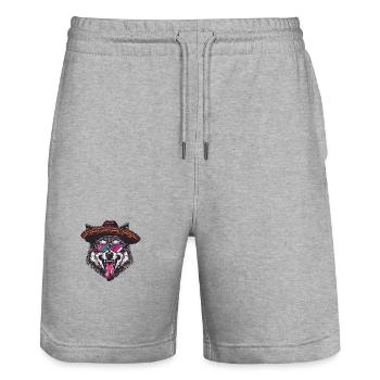 Wolf Comic Lustig Sombrero - Stanley/Stella Unisex Bio Joggingshorts Trainer  - Grau meliert - Vorne - Nik (191cm) & Marisol (170cm)