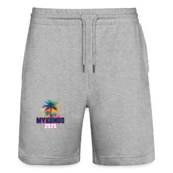 Mykonos 2025 Urlaub Palmen - Stanley/Stella Unisex Bio Joggingshorts Trainer  - Grau meliert - Vorne - Nik (191cm) & Marisol (170cm)