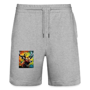 Hirsch Porträt - Stanley/Stella Unisex Bio Joggingshorts Trainer  - Grau meliert - Vorne - Nik (191cm) & Marisol (170cm)
