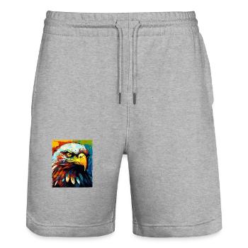 Adler Porträt - Stanley/Stella Unisex Bio Joggingshorts Trainer  - Grau meliert - Vorne - Nik (191cm) & Marisol (170cm)
