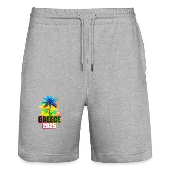 Grèce 2025 Palmiers colorés - Short de jogging bio TRAINER Stanley/Stella unisexe - gris chiné - Devant - Nik (191cm) & Marisol (170cm)