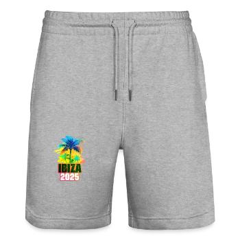 Ibiza 2025 Colorful Palm Trees - Stanley/Stella Trainer Unisex Organic Jogging Shorts - heather grey - Front - Nik (191cm) & Marisol (170cm)
