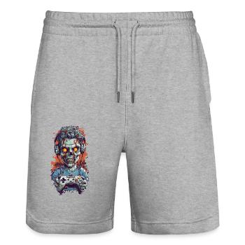 Look d’Halloween effrayant pour les joueurs de zombies - Short de jogging bio TRAINER Stanley/Stella unisexe - gris chiné - Devant - Nik (191cm) & Marisol (170cm)