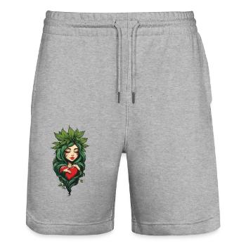Plant Leaves Girl Heart Tattoo Streetwear - Stanley/Stella Trainer Unisex Organic Jogging Shorts - heather grey - Front - Nik (191cm) & Marisol (170cm)