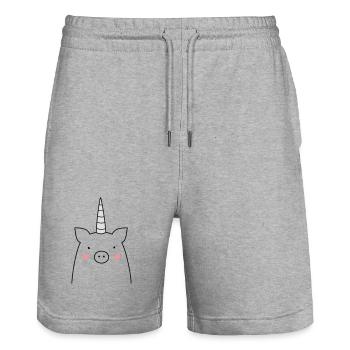 funny pig unicorn sow gift idea - Stanley/Stella Trainer Unisex Organic Jogging Shorts - heather grey - Front - Nik (191cm) & Marisol (170cm)