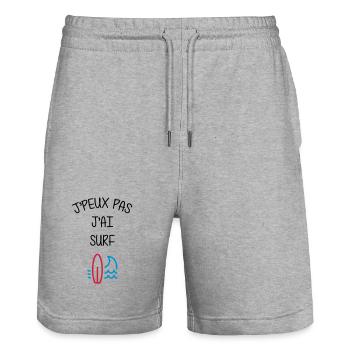 Surf / Surfeur / Sport / Sportif / J'peux pas - Short de jogging bio TRAINER Stanley/Stella unisexe - gris chiné - Devant - Nik (191cm) & Marisol (170cm)