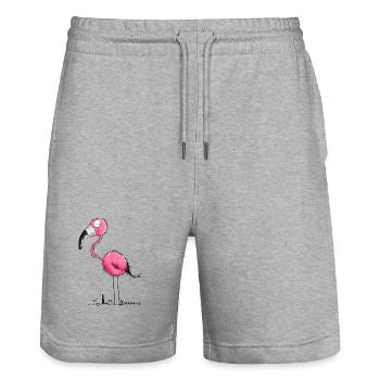 Pink Flamingo - Stanley/Stella Trainer Unisex Organic Jogging Shorts - heather grey - Front - Nik (191cm) & Marisol (170cm)