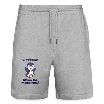 Vogel Tier Humorvoll Pinguin Statement Arktis - Stanley/Stella Unisex Bio Joggingshorts Trainer  - Grau meliert - Vorne - Nik (191cm) & Marisol (170cm)