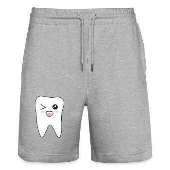Dente, dents, cadeau dentiste - Short de jogging bio TRAINER Stanley/Stella unisexe - gris chiné - Devant - Nik (191cm) & Marisol (170cm)