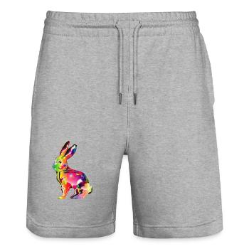 colorful shimmering rabbit - Stanley/Stella Trainer Unisex Organic Jogging Shorts - heather grey - Front - Nik (191cm) & Marisol (170cm)