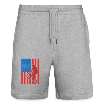 Patriotic BMX cyclist - Stanley/Stella Trainer Unisex Organic Jogging Shorts - heather grey - Front - Nik (191cm) & Marisol (170cm)