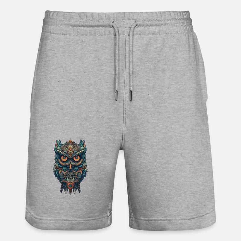Mythical boho owl with surreal patterns - Stanley/Stella Trainer Unisex Organic Jogging Shorts - heather grey