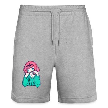 Manga Comic Anime Girl Japanese Cartoon - Stanley/Stella Trainer Unisex Organic Jogging Shorts - heather grey - Front - Nik (191cm) & Marisol (170cm)