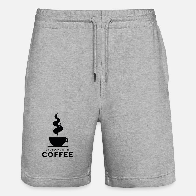 Kaffeebeginn: Leben beginnt - Stanley/Stella Unisex Bio Joggingshorts Trainer  - Grau meliert
