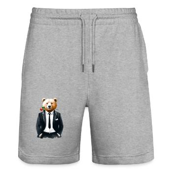Gentlebär – Eleganter Bär im Anzug (FaunaFeels) - Stanley/Stella Unisex Bio Joggingshorts Trainer  - Grau meliert - Vorne - Nik (191cm) & Marisol (170cm)