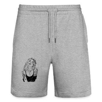 Tatouage Fille Conception - Short de jogging bio TRAINER Stanley/Stella unisexe - gris chiné - Devant - Nik (191cm) & Marisol (170cm)