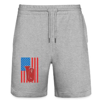 Tuba USA Flag - Stanley/Stella Trainer Unisex Organic Jogging Shorts - heather grey - Front - Nik (191cm) & Marisol (170cm)