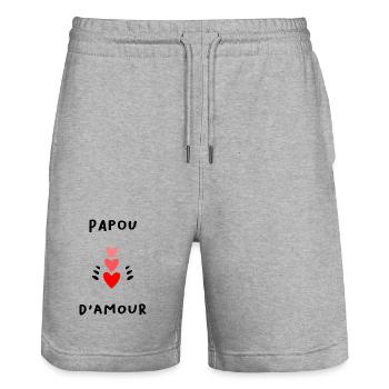 PAPOU. PAPA. FÊTE DES PÈRES. BONNE FÊTE PAPA - Short de jogging bio TRAINER Stanley/Stella unisexe - gris chiné - Devant - Nik (191cm) & Marisol (170cm)