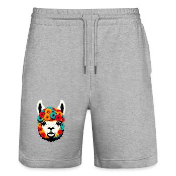 Alpaca - Stanley/Stella Trainer Unisex Organic Jogging Shorts - heather grey - Front - Nik (191cm) & Marisol (170cm)