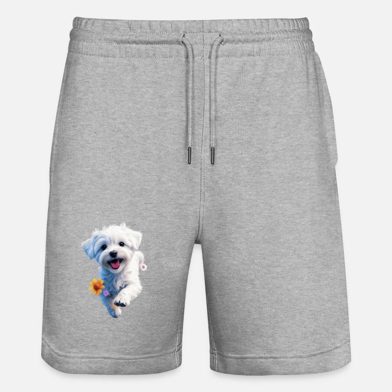 Maltesischer Welpe springt - 2 - 🐾 - Stanley/Stella Unisex Bio Joggingshorts Trainer - Grau meliert