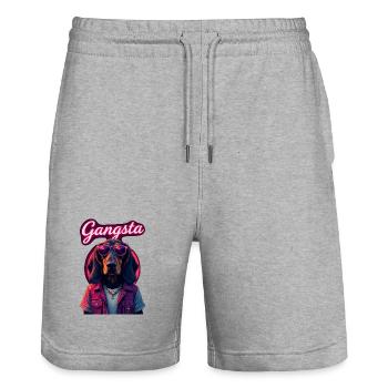 Basset Hound Gangster Dog Sunglasses Gift - Stanley/Stella Trainer Unisex Organic Jogging Shorts - heather grey - Front - Nik (191cm) & Marisol (170cm)