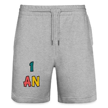 1. 1 AN. 1er ANNIVERSAIRE. ANNIVERSAIRE 1 AN - Short de jogging bio TRAINER Stanley/Stella unisexe - gris chiné - Devant - Nik (191cm) & Marisol (170cm)