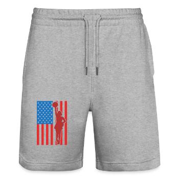 Cheerleading USA Flag - Stanley/Stella Trainer Unisex Organic Jogging Shorts - heather grey - Front - Nik (191cm) & Marisol (170cm)