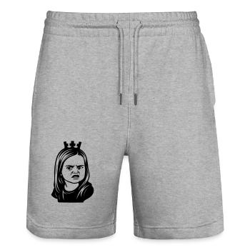Skeptical meme girl with crown - Stanley/Stella Trainer Unisex Organic Jogging Shorts - heather grey - Front - Nik (191cm) & Marisol (170cm)