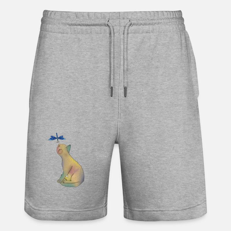 Katze mit blauer Libelle - Stanley/Stella Unisex Bio Joggingshorts Trainer  - Grau meliert