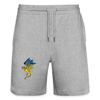 Drapeau de l’Ukraine - Ukraine - Silhouette de dragon - Short de jogging bio TRAINER Stanley/Stella unisexe - gris chiné - Devant - Nik (191cm) & Marisol (170cm)