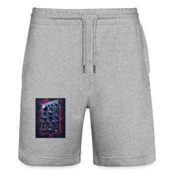 Futuristic synthesizer in space design - Stanley/Stella Trainer Unisex Organic Jogging Shorts - heather grey - Front - Nik (191cm) & Marisol (170cm)