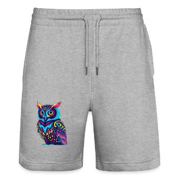 Neon Tribal Owl Design - Stanley/Stella Trainer Unisex Organic Jogging Shorts - heather grey - Front - Nik (191cm) & Marisol (170cm)