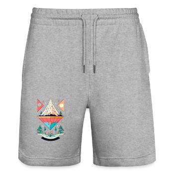 Conception de symétrie de montagne et de forêt - Short de jogging bio TRAINER Stanley/Stella unisexe - gris chiné - Devant - Nik (191cm) & Marisol (170cm)