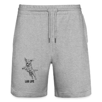 Labrador Lab Life - chien sautant avec balle - Short de jogging bio TRAINER Stanley/Stella unisexe - gris chiné - Devant - Nik (191cm) & Marisol (170cm)