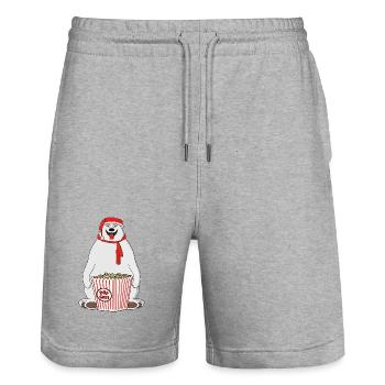 Polar Popcorn Bear Santa - Stanley/Stella Trainer Unisex Organic Jogging Shorts - heather grey - Front - Nik (191cm) & Marisol (170cm)