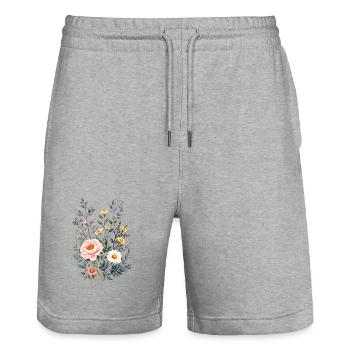 Boho Blumen – Blühende Harmonie - Stanley/Stella Unisex Bio Joggingshorts Trainer  - Grau meliert - Vorne - Nik (191cm) & Marisol (170cm)