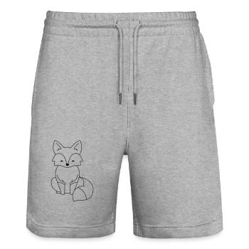 Comic Fox in Black - Stanley/Stella Trainer Unisex Organic Jogging Shorts - heather grey - Front - Nik (191cm) & Marisol (170cm)