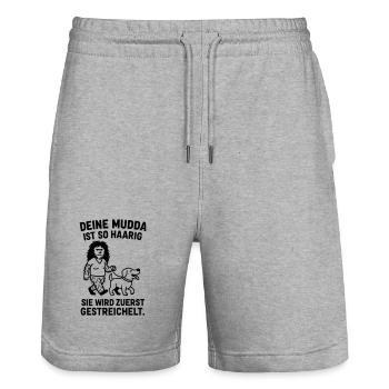 deine mutter haarig witz - Stanley/Stella Unisex Bio Joggingshorts Trainer  - Grau meliert - Vorne - Nik (191cm) & Marisol (170cm)