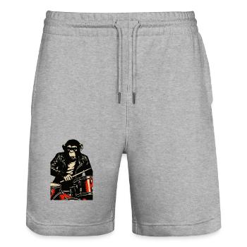 Schimpansen-Trommler in Lederjacke - Stanley/Stella Unisex Bio Joggingshorts Trainer  - Grau meliert - Vorne - Nik (191cm) & Marisol (170cm)
