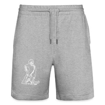 Great floorball gift for floorball - Stanley/Stella Trainer Unisex Organic Jogging Shorts - heather grey - Front - Nik (191cm) & Marisol (170cm)