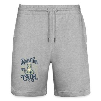Meditating cat at rest - Stanley/Stella Trainer Unisex Organic Jogging Shorts - heather grey - Front - Nik (191cm) & Marisol (170cm)