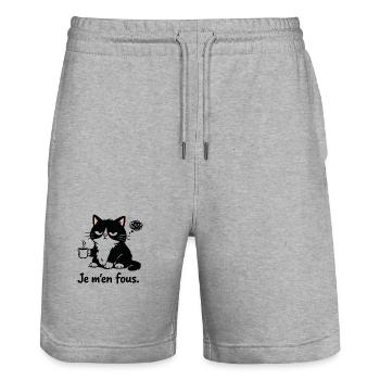 I Don't Care – Blasé Cat and Café Humour - Stanley/Stella Trainer Unisex Organic Jogging Shorts - heather grey - Front - Nik (191cm) & Marisol (170cm)