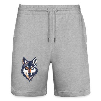 Wolfskopf Illustration starkes cooles Wolf Motiv - Stanley/Stella Unisex Bio Joggingshorts Trainer  - Grau meliert - Vorne - Nik (191cm) & Marisol (170cm)