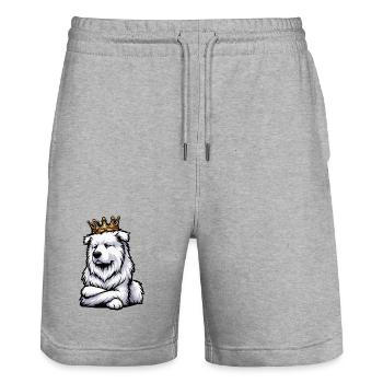Chiens bergers blancs bergers - Short de jogging bio TRAINER Stanley/Stella unisexe - gris chiné - Devant - Nik (191cm) & Marisol (170cm)
