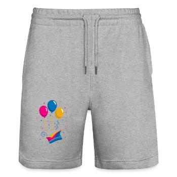 Carnival with jester's cap and colorful balloons - Stanley/Stella Trainer Unisex Organic Jogging Shorts - heather grey - Front - Nik (191cm) & Marisol (170cm)
