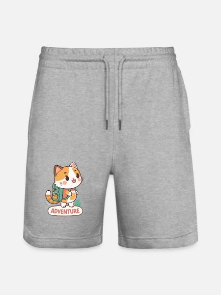 Backpacking Adventure Cat - Stanley/Stella Trainer Unisex Organic Jogging Shorts - heather grey