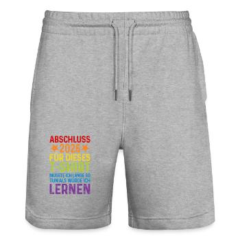 Graduation 2026 T-Shirt Saying Long Learn to Pretend - Stanley/Stella Trainer Unisex Organic Jogging Shorts - heather grey - Front - Nik (191cm) & Marisol (170cm)