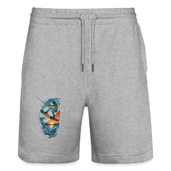 Sunset Waves Kiteboard Portrait - Short de jogging bio TRAINER Stanley/Stella unisexe - gris chiné - Devant - Nik (191cm) & Marisol (170cm)