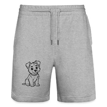 Kuschelhund Linienzeichnung - Stanley/Stella Unisex Bio Joggingshorts Trainer  - Grau meliert - Vorne - Nik (191cm) & Marisol (170cm)